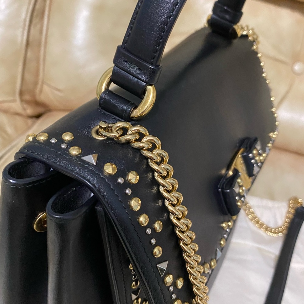 Salvatore Ferragamo COA Leather Satchel Studded Carrie Vara Bow Chain Top Handle - Picture 6 of 12